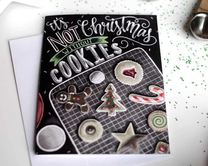 Christmas Cookie Party, Christmas Cookie Exchange, Chalk Art, Christmas Card, Chalkboard Art, Holiday Card image 4