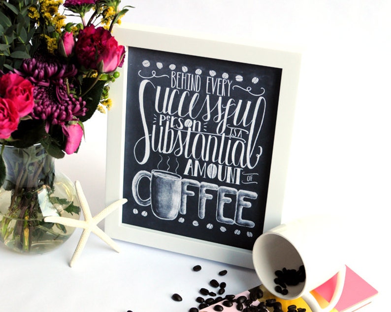 Coffee Art Print Coffee Sign Coffee Lover Chalkboard Art Chalk Art Print Hand Drawn Home Decor House Decor Home Wall Decor Coffee Shop image 3