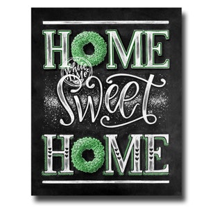 Home Sweet Home Sign, Home Sign With Wreath, Farmhouse Home Sweet Home, Chalk Art Print, Chalk Sign, Farmhouse Decor, Chalkboard Art
