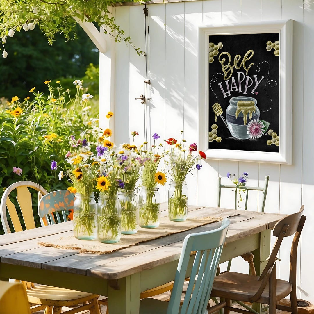 Bee Happy Chalkboard Sign, Honeycomb Spring Decor, Bee Lover Gift ...