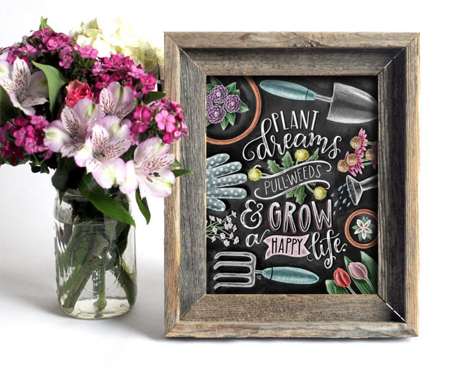 Gardening Art Chalkboard Art Chalk Art Garden Print Plant Etsy