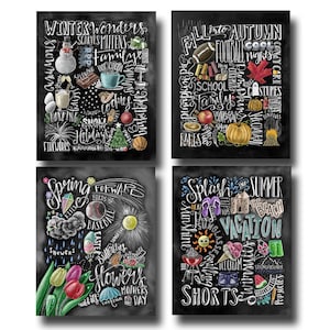 Four Seasons, 4 Seasons Wall Art, Chalkboard Art, Chalk Art, Four Seasons Art, Home Decor