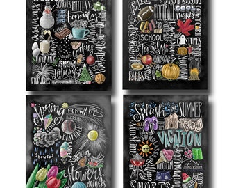 Four Seasons, 4 Seasons Wall Art, Chalkboard Art, Chalk Art, Four Seasons Art, Home Decor