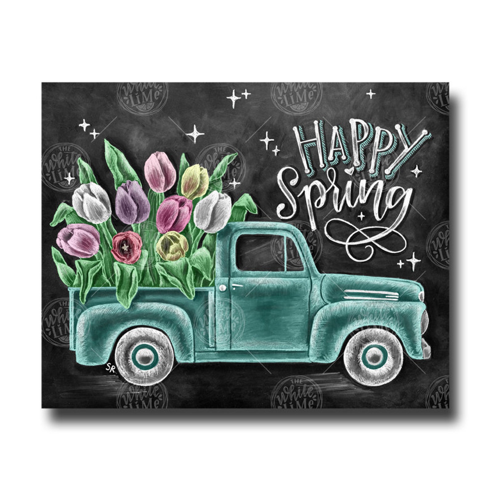 Vintage Truck Wall Art, Tulip Print, Spring Farmhouse Decor, Chalkboard ...