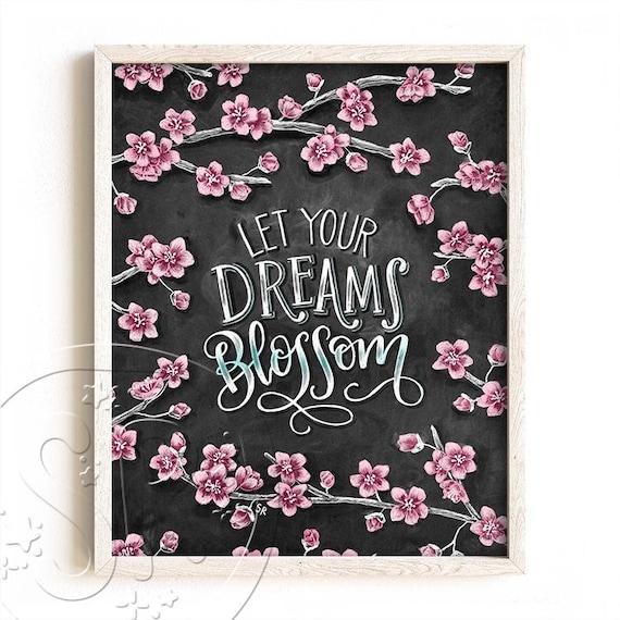 アート・デザイン・音楽 Namacheko KORDYENE JOURNAL KROKUS Cherry Blossom Chalkboard Art Print, Spring Decor, 'let Your