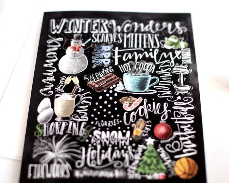 Holiday Card Winter Card Chalkboard Art Chalk Art | Etsy