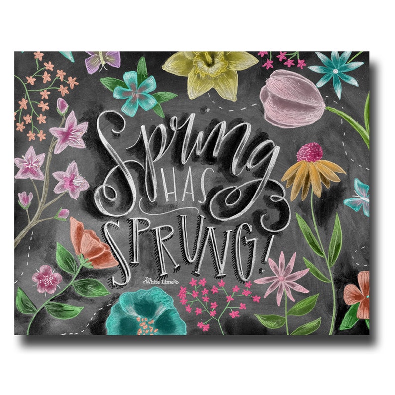 Spring Art, Spring Decor, Spring Print, Chalkboard Art, Chalk Art, Floral, Flowers, Spring Has Sprung image 2