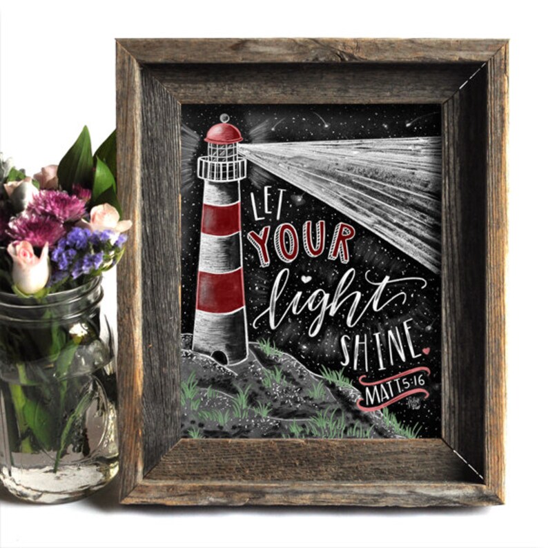 Let Your Light Shine Chalk Art Print, Coastal Lighthouse Wall Decor ...