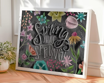 Floral Chalkboard Art Print, Botanical Spring Wall Art