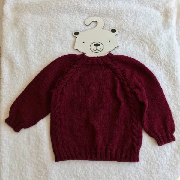 PULL ENFANT motif torsadé, rouge bordeaux, taille 5 ans