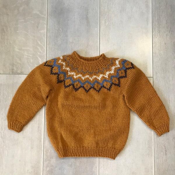 PULL ISLANDAIS, motif jacquard, jaune et multicolore, enfant taille 2/3 ans