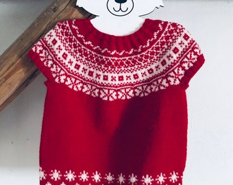 Pull tunique, motif norvégien, jacquard, taille 3/4 ans