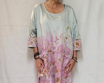 upcycled, handpainted women's dress/tunic, pastel colors.