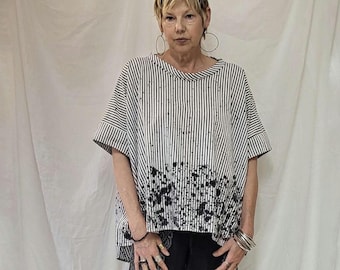 upcycled, woman's summer cotton striped, boho top.