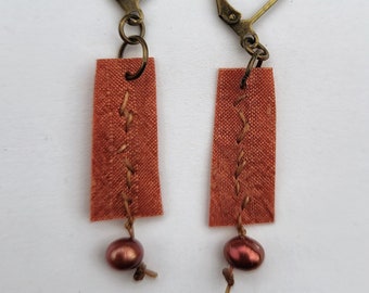 Silk earrings,recycled jewelry, sustainable fashion, one of a kind,fall colors,orange.