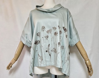 Upcycled, boho, handpainted, handmade, oversized, wildflower top