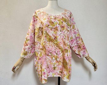Upcycled, reconstructed,recycled woman's handpainted pink cotton top,