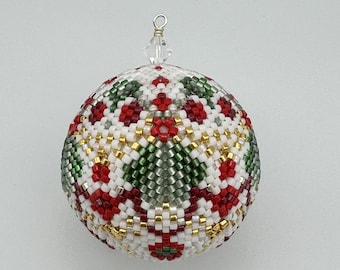 Festive Sampler Peyote Triangle Ball Ornament