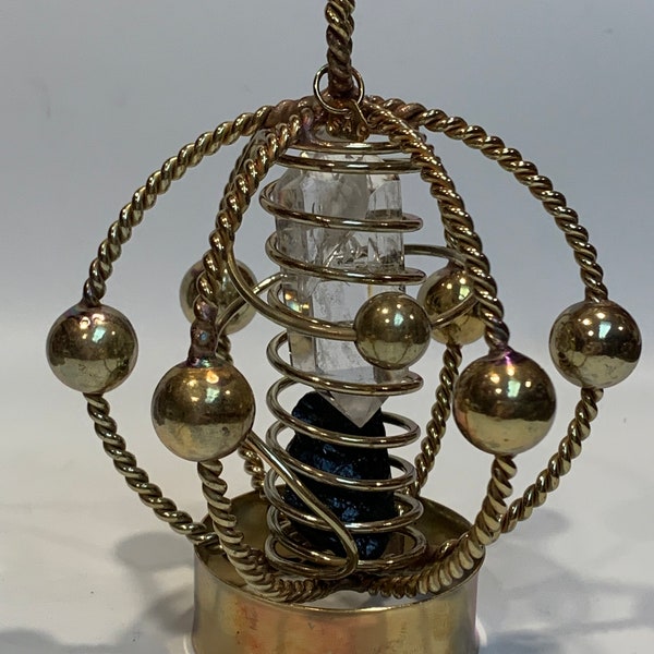 1/2 Sacred Cubit Copper Tensor Energy Harmonizing tool with Double Terminated Lemurian Seed quartz and black tourmaline in the coil