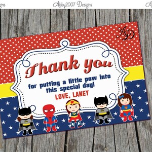 Superheroes Birthday Thank you card DIGITAL FILE PERSONALIZED