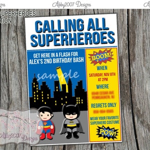 Calling All Superheroes Party Card DIGITAL FILE we personalize