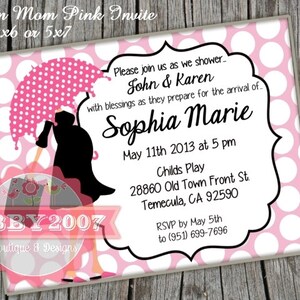 Modern Mom Pink Polka Dot Party Card DIGITAL FILE we personalize