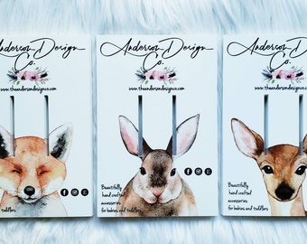 Forest Animals Bow Cards: Personalized Hair Accessory Display (4x6 Printed)