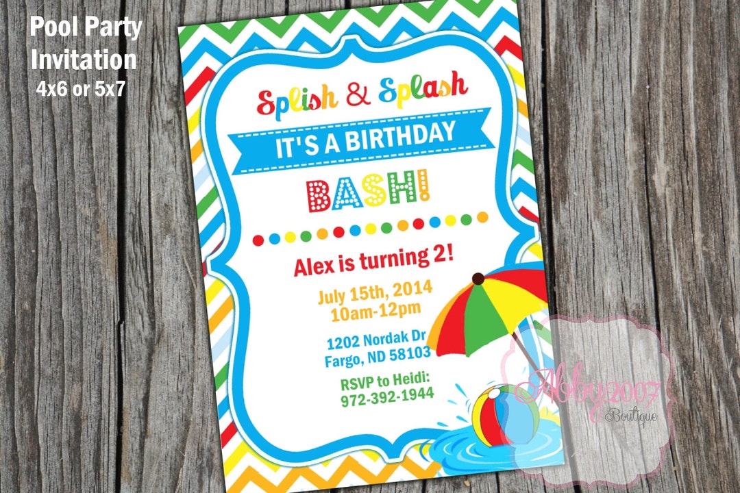 Pool Part Card Pool Party Card DIGITAL FILE We Personalize - Etsy