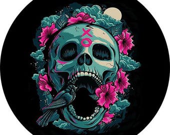 Screaming Flower Skull Spare Tire Cover- CUSTOM