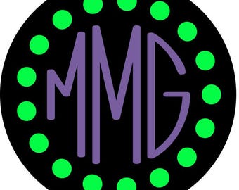 Monogram w Dots Spare Tire Cover CUSTOMIZE colors and Font