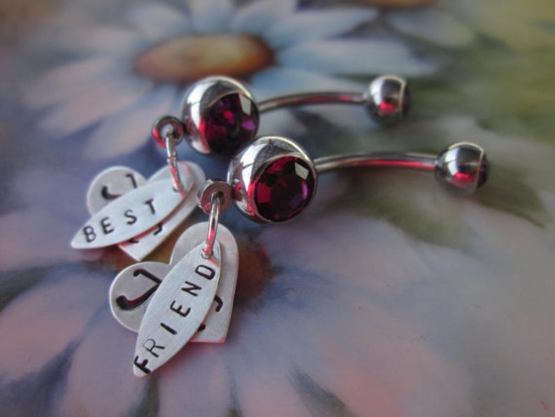 Best Friend Personalized Belly Button Rings Set Ot Two With Etsy