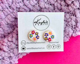 Colourful Flower Studs, Polymer Clay Statement Earrings, Lightweight Hypoallergenic Jewelry, Fun Cute Girly Floral Spring Summer Earrings