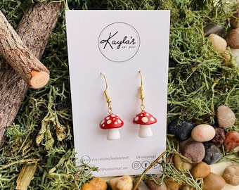 Toadstool Mushroom Earrings, Polymer Clay Earrings, Fall Autumn Statement Earrings, Cute Woodland Earrings, Fairycore Cottagecore