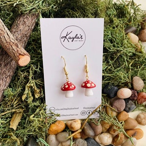 Toadstool Mushroom Earrings, Polymer Clay Earrings, Fall Autumn Statement Earrings, Cute Woodland Earrings, Fairycore Cottagecore