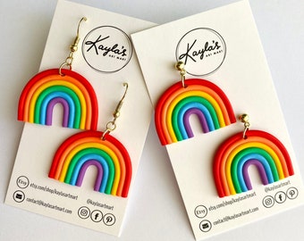 Big Rainbow Earrings, Dangle and Drop Stud Earrings, Fun Earrings, Quirky Earrings, Colorful Jewelry, Gift For Her, Rainbow Gift