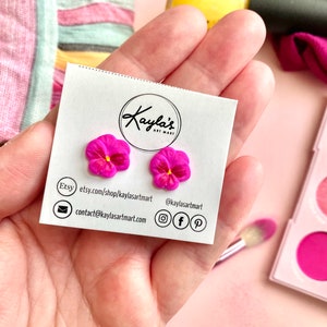 Pink Pansy Earrings, Flower Jewelry, Polymer Clay Earrings, Dainty Earrings, Statement Earrings, Spring Summer Jewelry, Gift For Her