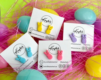 Easter Marshmallow Bunny Earrings, Gift For Girls, Hypoallergenic Lightweight Polymer Clay Earrings, Colorful Fun Stainless Steel Studs