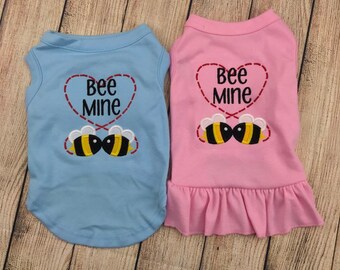 Dog Valentine's Day Shirt or Dress, Bee Mine Cute Valentines Day Embroidery and Applique Shirt