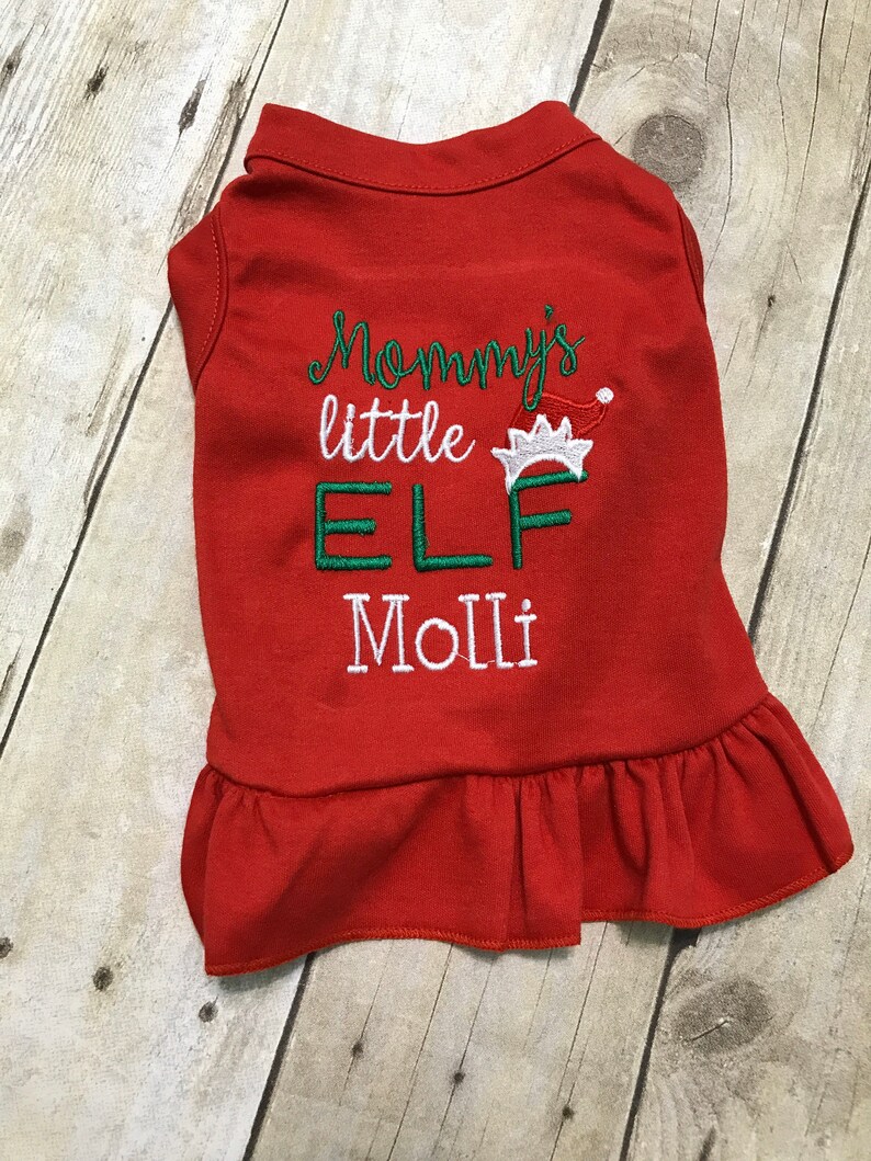 Dog Christmas Shirt or Dress, Mommy's Little Elf Cute Puppy Holiday Clothes, Small Dog Holiday Shirt, Holiday Dress, HO HO HO Bild 9