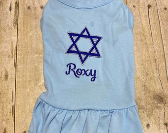Dog Hanukkah Shirt or Dress, Star of David Monogrammed Cute Puppy Holiday Clothes, Small Dog Holiday Shirt, Holiday Dress, Religious Holiday