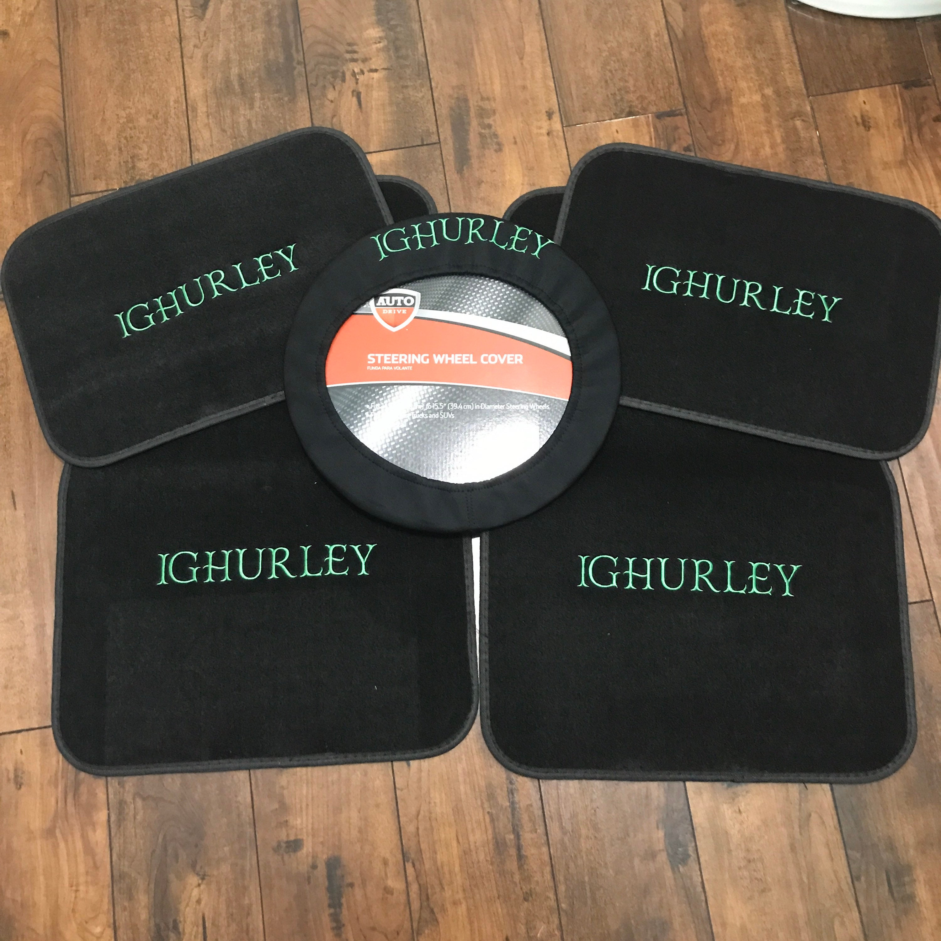 Car Floor Mats and Steering Wheel Cover With Name or Logo, Custom  Embroidered Set of 4 Mats, New Teen Driver Gift, New Car Present 