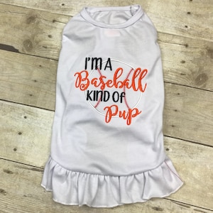 Pet Dog Shirt or Dress, Available with Baseball Softball for a pup sports shirt or dress, cute doggy fan of the sports shirt with baseball