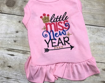 Dog New Year Shirt or Dress, Little Miss New Year Celebration Shirt,  Cat Holiday Winter Clothes, New Year Eve Party Attire, Pet Clothes
