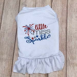 July 4th Dog Shirt or Dress - Little Miss Sparkle Memorial Day Holiday Dog Shirt - Fourth of July Red White Blue - Summer
