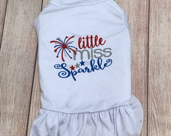 July 4th Dog Shirt or Dress - Little Miss Sparkle Memorial Day Holiday Dog Shirt - Fourth of July Red White Blue - Summer