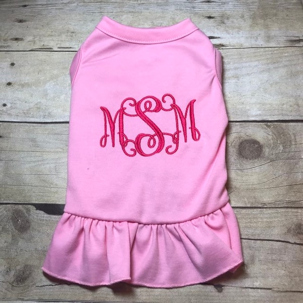 Dog Shirt or Dress, Monogram Design, Cute Pet Birthday Holiday Clothes, Rabbit, Cat, Goat Shirt, Embroidery Custom Clothes