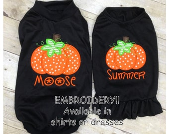 Pet Dog Halloween Shirt or Dress, Puppy Pumpkin Clothes, Dog Thanksgiving Holiday Shirt, Holiday Dress, Polka Dot Cat Goat Pig Pumpkin Shirt