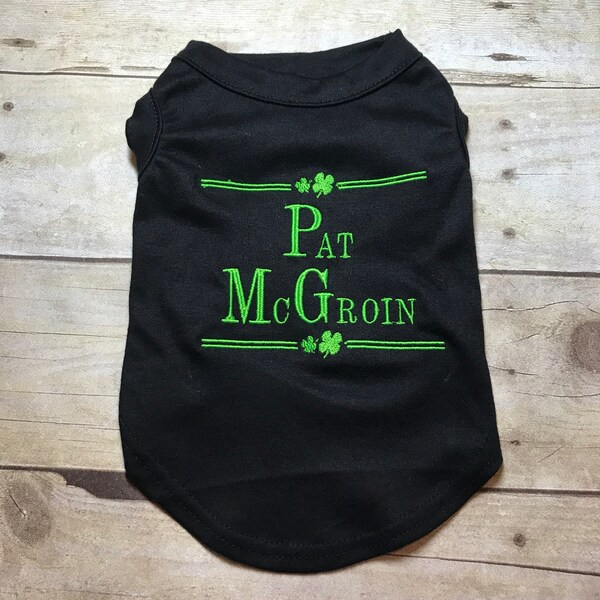 St Patrick's Day Dog Shirt or Dress, Pat McGroin Embroidery for Puppy, Personalized Wear Green and Gold Shirt