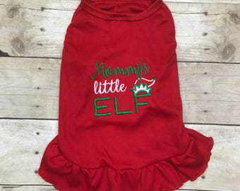 Dog Christmas Shirt or Dress, Mommy's Little Elf Cute Puppy Holiday Clothes, Small Dog Holiday Shirt, Holiday Dress, HO HO HO