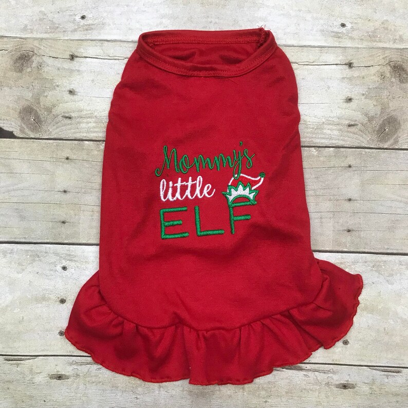 Dog Christmas Shirt or Dress, Mommy's Little Elf Cute Puppy Holiday Clothes, Small Dog Holiday Shirt, Holiday Dress, HO HO HO Bild 1
